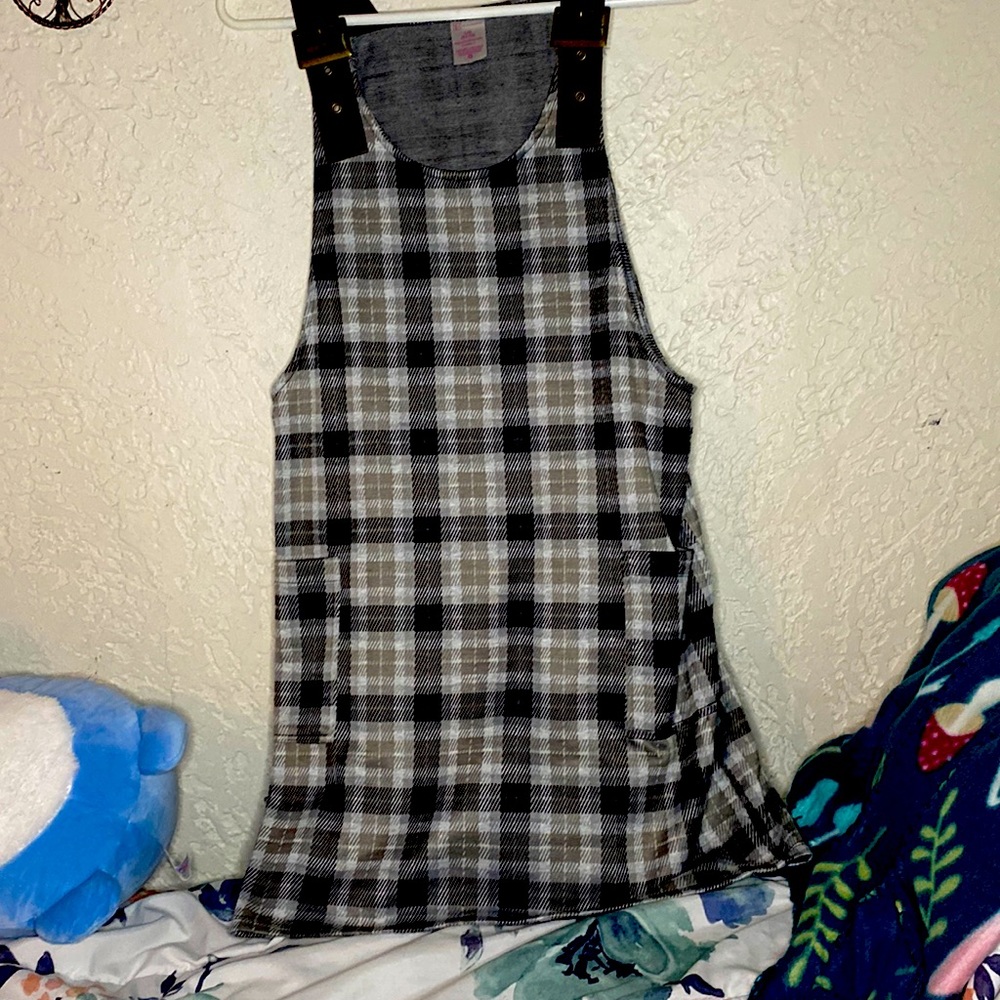 NOBO Dress, Plaid, Leather Straps, Adjustable Straps, Sode Pockets
